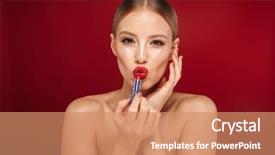  Presentation with beauty makeup - Slides enhanced with wearing makeup isolated over red background and a coral colored foreground