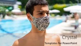  Presentation with vacation - Beautiful slide deck featuring wearing-mask-on-summer-beach backdrop and a coral colored foreground