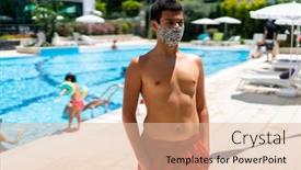  Presentation with vacation - Audience pleasing PPT theme consisting of wearing-mask-on-summer-beach backdrop and a lemonade colored foreground