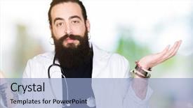  Presentation with medical robot hand and doctor - Amazing presentation theme having wearing medical coat and stethoscope backdrop and a  colored foreground