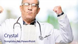  Presentation with medical smiling doctor - Slide set having wearing medical coat showing arms background and a sky blue colored foreground