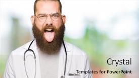  Presentation with being new doctor - Presentation design having wearing medical coat sticking tongue background and a  colored foreground