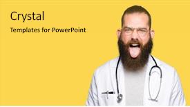  Presentation with medical concept - PPT theme having wearing medical coat sticking tongue background and a  colored foreground