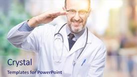  Presentation with medical sign - Slide deck with wearing medical uniform isolated background background and a  colored foreground