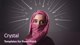  Presentation with woman muslim - Theme consisting of wearing niqab with white arrow background and a  colored foreground