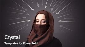  Presentation with woman muslim - Beautiful PPT layouts featuring wearing niqab with white arrow backdrop and a  colored foreground