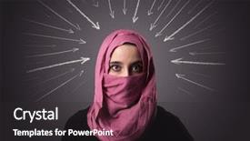  Presentation with arabian woman wearing hijab muslim - Beautiful slide deck featuring wearing niqab with white arrow backdrop and a  colored foreground