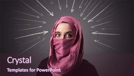  Presentation with arabian woman wearing hijab muslim - Cool new PPT layouts with wearing niqab with white arrow backdrop and a  colored foreground