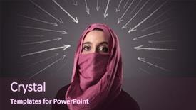  Presentation with woman muslim - Theme featuring wearing niqab with white arrow background and a tawny brown colored foreground