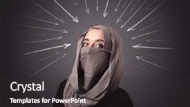  Presentation with woman muslim - Presentation theme having wearing niqab with white arrow background and a dark gray colored foreground
