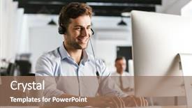  Presentation with call center - Presentation theme enhanced with wearing office clothes and headset background and a coral colored foreground