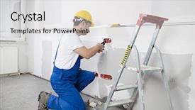  Presentation with electricity - Presentation having wearing overalls installing electricity outlet background and a light gray colored foreground