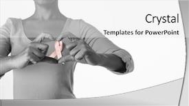  Presentation with women making - Slide deck enhanced with wearing pink shirt making heart background and a white colored foreground