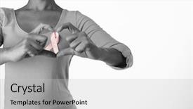  Presentation with women making - Amazing PPT theme having wearing pink shirt making heart backdrop and a light gray colored foreground