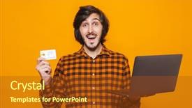  Presentation with man looking up happy - Presentation theme featuring wearing plaid shirt holding silver background and a tawny brown colored foreground