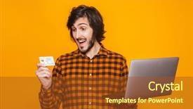  Presentation with credit card - Audience pleasing slide deck consisting of wearing plaid shirt holding silver backdrop and a tawny brown colored foreground