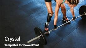  Presentation with prosthesis - Cool new presentation theme with wearing prosthesis in tracksuit training backdrop and a dark gray colored foreground