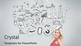  Presentation with composite - Colorful presentation enhanced with wearing red dress and turn backdrop and a  colored foreground