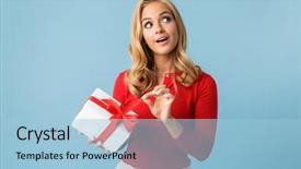  Presentation with blue and red - Slide set featuring wearing red shirt holding present background and a  colored foreground