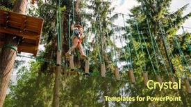  Presentation with obstacle course - Slides enhanced with wearing safety harness passing unstable background and a tawny brown colored foreground