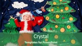  Presentation with baby christmas - Cool new theme with wearing santa costume holding bag backdrop and a ocean colored foreground