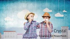  Presentation with cute - PPT theme with wearing shirt hat and mustache background and a light blue colored foreground