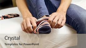  Presentation with socks - Beautiful PPT layouts featuring wearing sitting on the edge backdrop and a soft green colored foreground