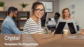  Presentation with working woman - Beautiful slides featuring wearing spectacles and holding digital backdrop and a coral colored foreground