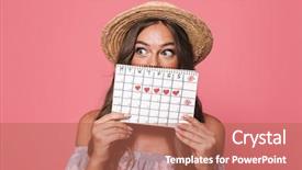  Presentation with straw - Presentation theme having wearing straw hat holding menstruation background and a coral colored foreground