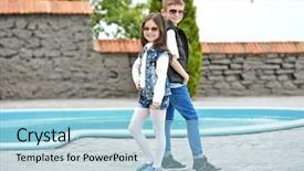  Presentation with outdoors - Cool new slides with wearing stylish clothes outdoors fashion backdrop and a light blue colored foreground