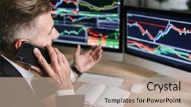  Presentation with graphics - Slide set featuring wearing suit speaking on cell background and a coral colored foreground