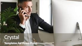  Presentation with smart garbage management - Presentation theme consisting of wearing suit talking on cell background and a  colored foreground