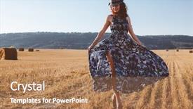  Presentation with hay field - PPT layouts with wearing summer cotton maxi dress background and a coral colored foreground