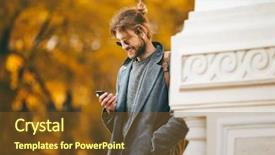  Presentation with cheerful stylish city girl using - Amazing PPT theme having wearing sunglasses and coat walk backdrop and a tawny brown colored foreground