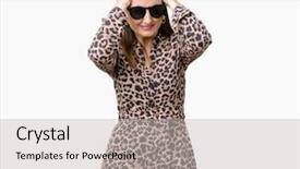  Presentation with pair of hands - Cool new PPT layouts with wearing sunglasses and leopard dress backdrop and a light gray colored foreground