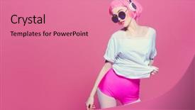  Presentation with music headphones - Slide deck having wearing sunglasses enjoys the music background and a coral colored foreground