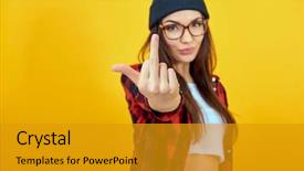  Presentation with beauty and fashion - PPT theme enhanced with fashion beauty girl wearing sunglasses background and a gold colored foreground