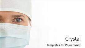  Presentation with wearing a surgical face mask - PPT theme having wearing surgical mask and cap background and a white colored foreground