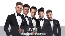  Presentation with five business people standing together and smiling - Audience pleasing slide deck consisting of wearing tuxedoes standing in line backdrop and a dark gray colored foreground