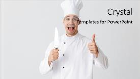  Presentation with cook chef - PPT theme featuring wearing uniform holding a knife background and a  colored foreground