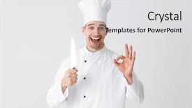  Presentation with cook chef - Presentation theme enhanced with wearing uniform holding a knife background and a  colored foreground
