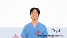 Presentation with doctor asian - Theme featuring wearing uniform with red ribbon background and a light blue colored foreground