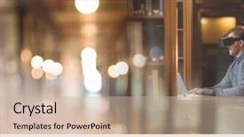  Presentation with library - Amazing presentation having wearing vr headset in library backdrop and a soft green colored foreground