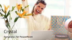  Presentation with online election - Audience pleasing PPT theme consisting of wearing warm sweater and shoping backdrop and a lemonade colored foreground