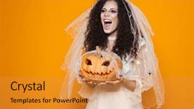  Presentation with creepy - Beautiful slide deck featuring wearing wedding dress and scary backdrop and a gold colored foreground