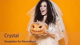 Presentation with spooky - Audience pleasing PPT theme consisting of wearing wedding dress and scary backdrop and a gold colored foreground