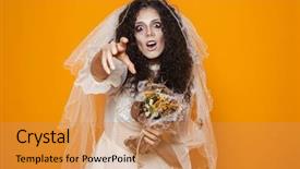  Presentation with creepy - Beautiful PPT theme featuring wearing wedding dress and scary backdrop and a gold colored foreground