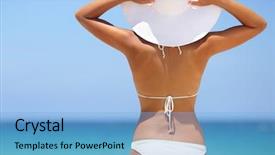  Presentation with sea sun - Audience pleasing PPT theme consisting of wearing white beach sun hat backdrop and a light blue colored foreground