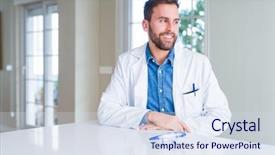  Presentation with scientist - Presentation design consisting of wearing white robe and safety background and a sky blue colored foreground