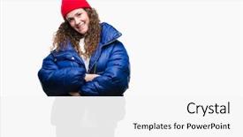  Presentation with curly hair - Beautiful presentation design featuring wearing winter coat wool cap backdrop and a white colored foreground